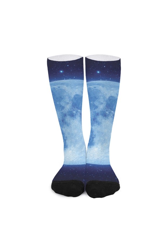 Blue Moon Print Long Socks