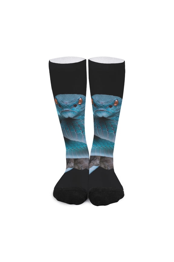 Blue Pit Viper Snake Print Long Socks