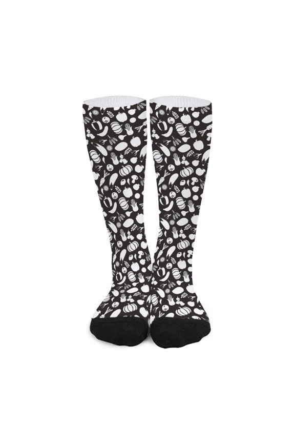 Blue and White Vegan Pattern Print Long Socks