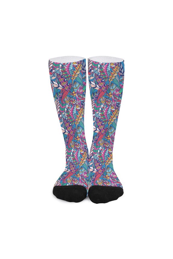 Boho Feather Pattern Print Long Socks