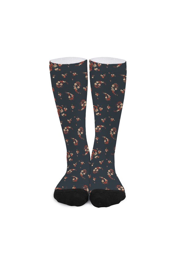 Boho Paisley Flower Pattern Print Long Socks