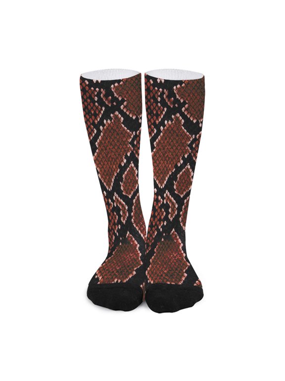 Brick Red Python Snakeskin Print Long Socks