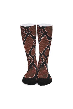 Brick Red Python Snakeskin Print Long Socks