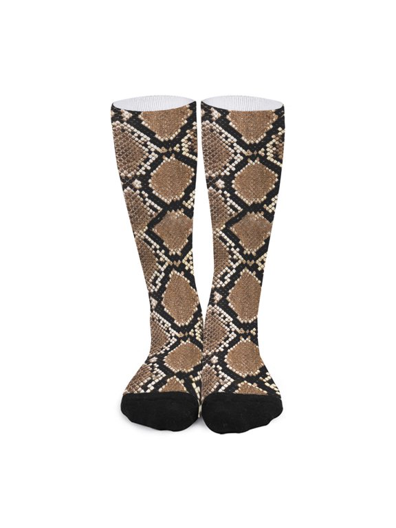 Brown Python Snakeskin Print Long Socks