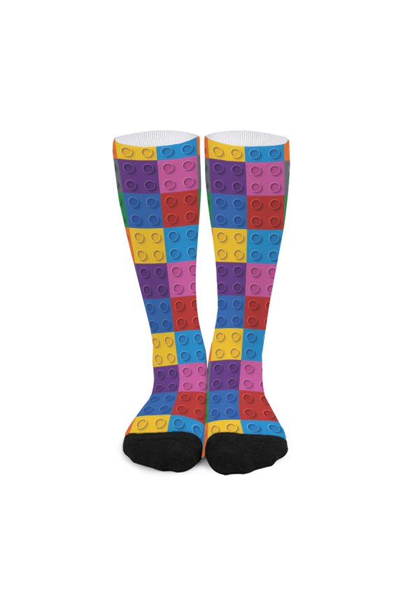 Building Blocks Toy Pattern Print Long Socks