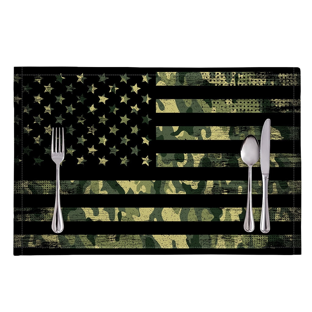Partiotic Table DIQADILA Camouflage American Flag Print Patriotic Placemat - Kitchen ...