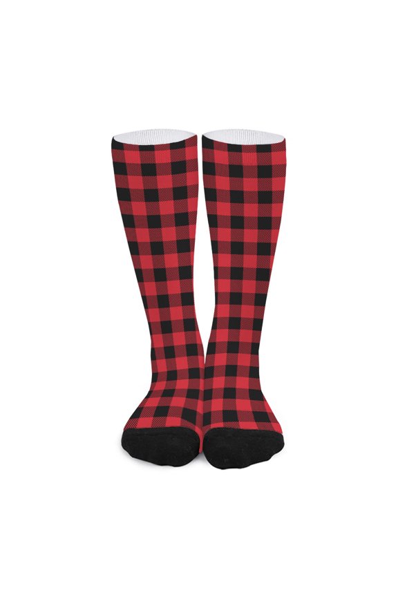 Cardinal Red Buffalo Check Pattern Print Long Socks