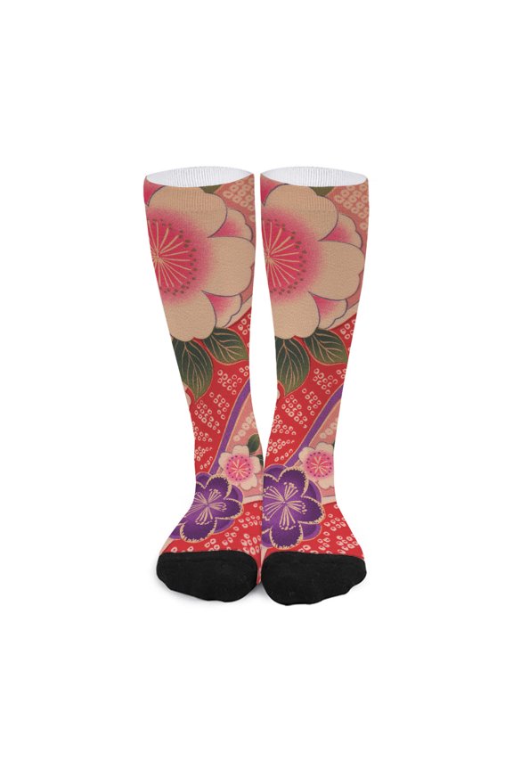 Cherry Blossom Kimono Pattern Print Long Socks