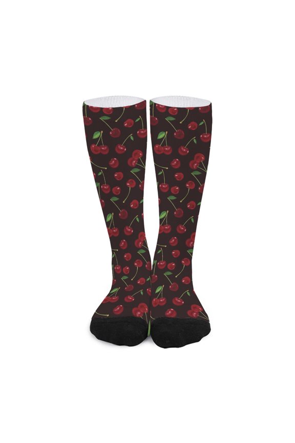 Cherry Fruit Pattern Print Long Socks