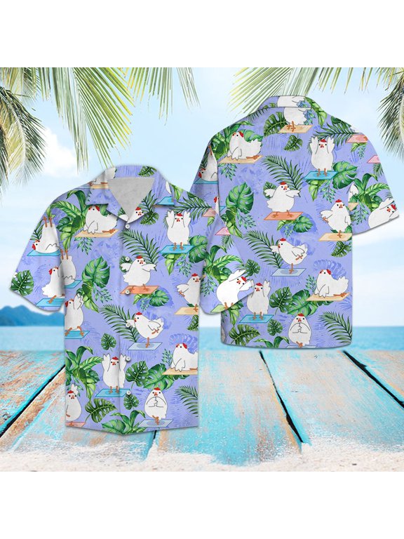 Chicken Yoga Aloha Hawaiian Short Sleeve Button-Up Shirts for Men and Women