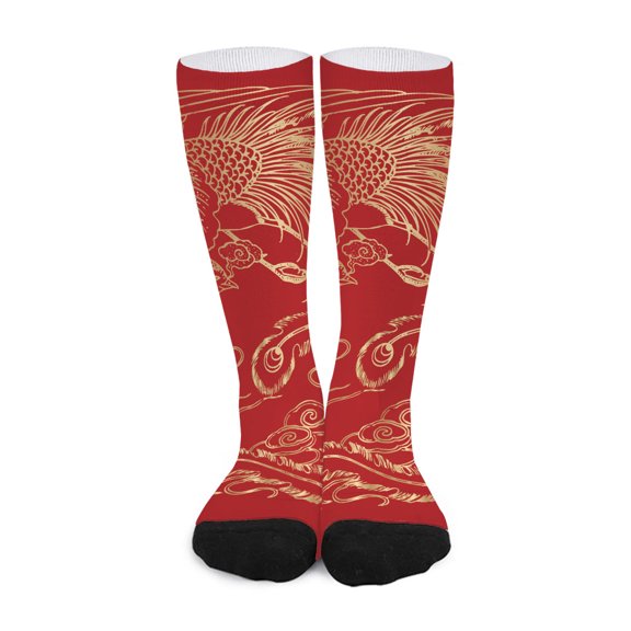 DIQADILA Chinese Phoenix Print Long Socks