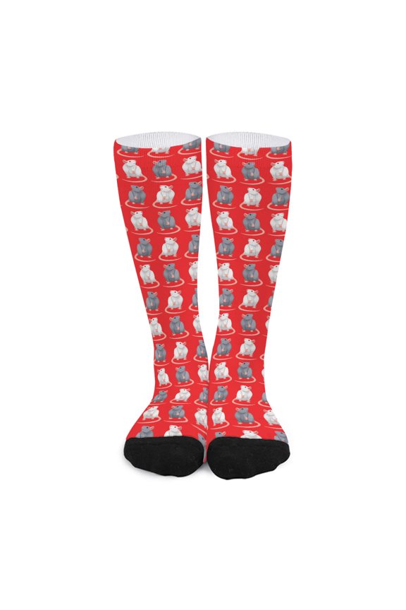 Chinese Rat Zodiac Pattern Print Long Socks