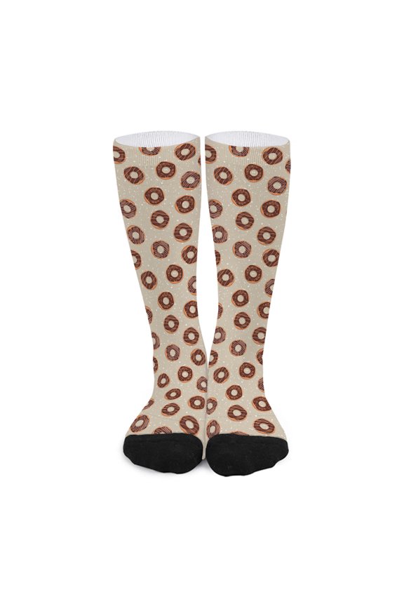 Chocolate Donuts Pattern Print Long Socks