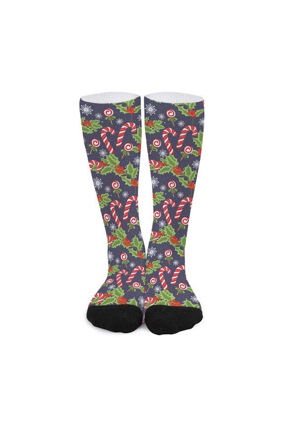 Christmas Berry and Candy Pattern Print Long Socks