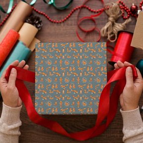 DIQADILA Christmas Fox Pattern Wrapping Paper Roll Holiday Gift Decor - 30x72in