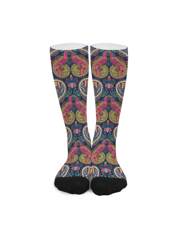 Colorful Boho Paisley Pattern Print Long Socks