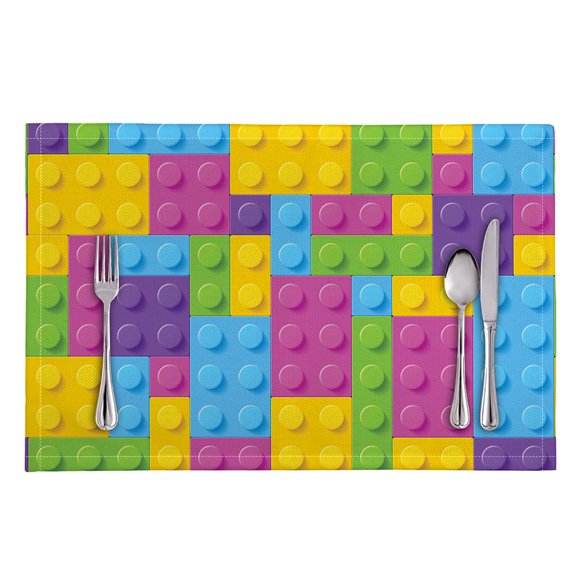DIQADILA Colorful Building Blocks Design Placemat Set - Educational Table Mats for Kids - Washable Printed Kitchen Accessories