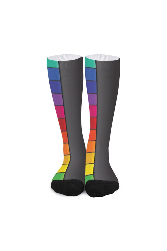 Colorful Piano Keyboard Print Long Socks