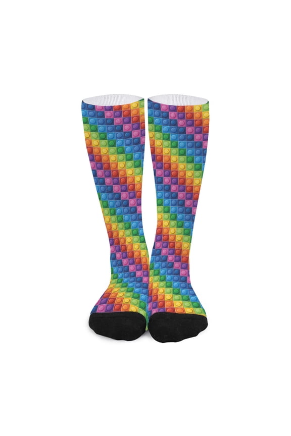 Colorful Plastic Building Blocks Print Long Socks