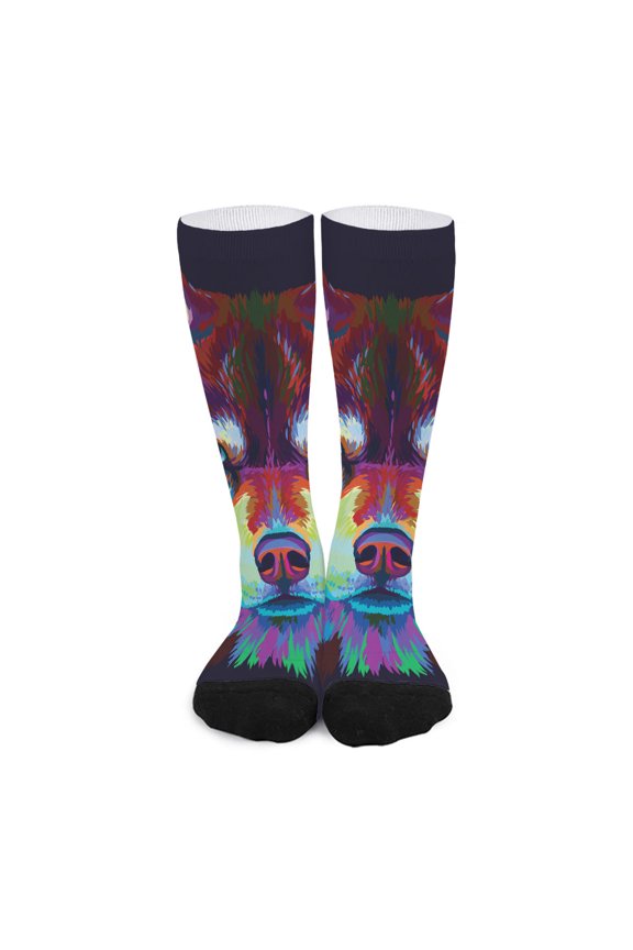 Colorful Siberian Husky Print Long Socks