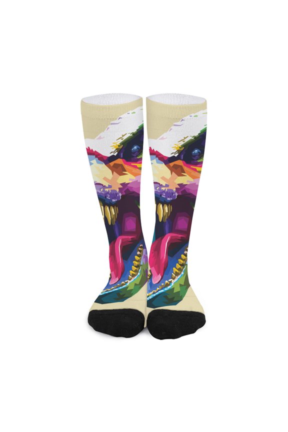 Colorful Tyrannosaurus Rex Print Long Socks