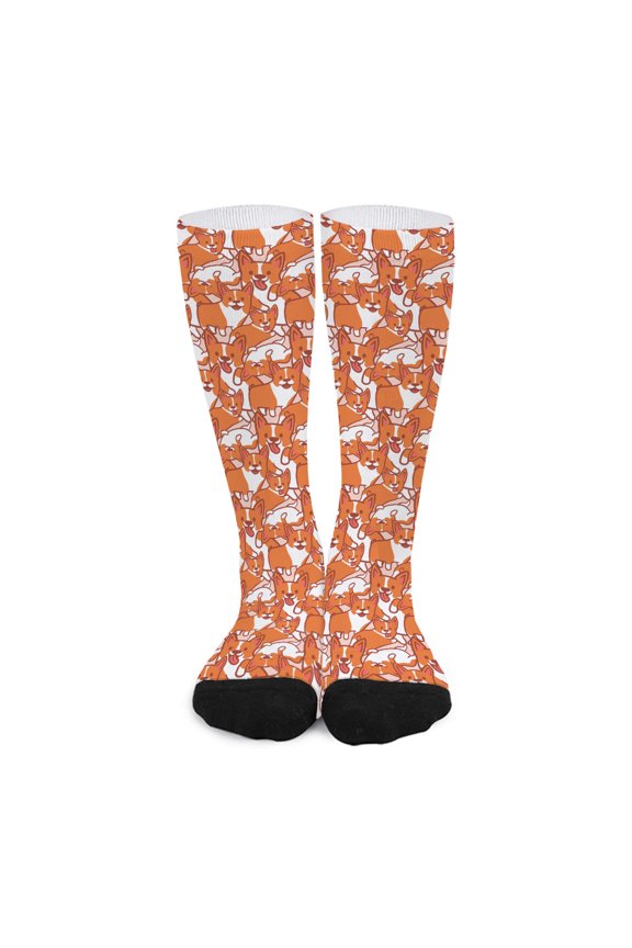 Cute Corgi Pattern Print Long Socks