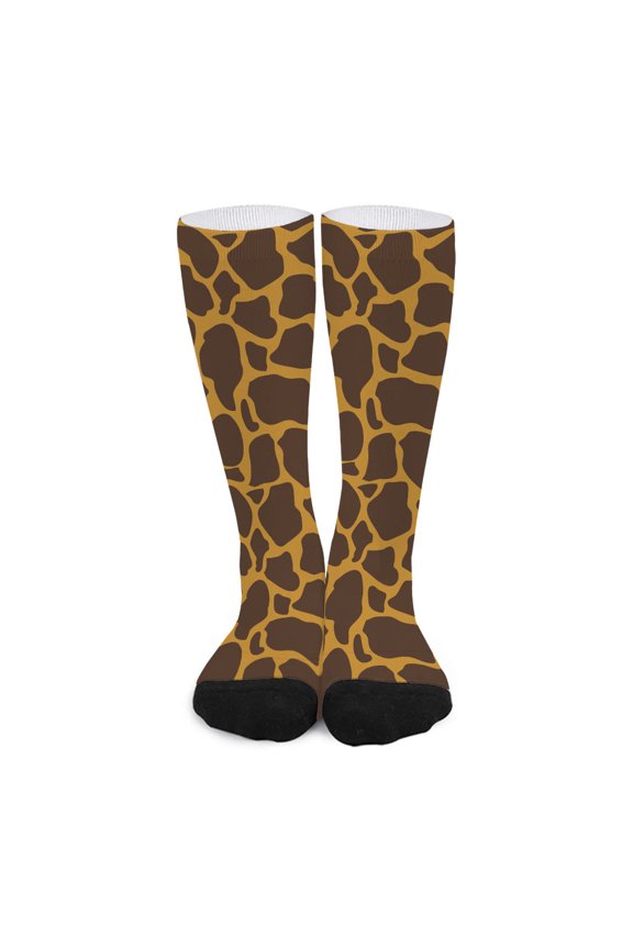 Dark Brown Cow Print Long Socks