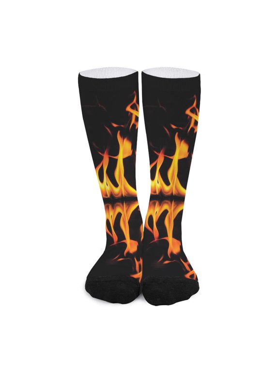 Fire Flame Burning Print Long Socks