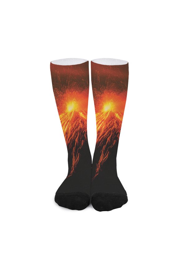 Fire Volcano Print Long Socks