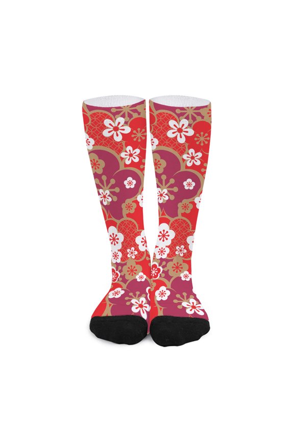 Flower Kimono Pattern Print Long Socks
