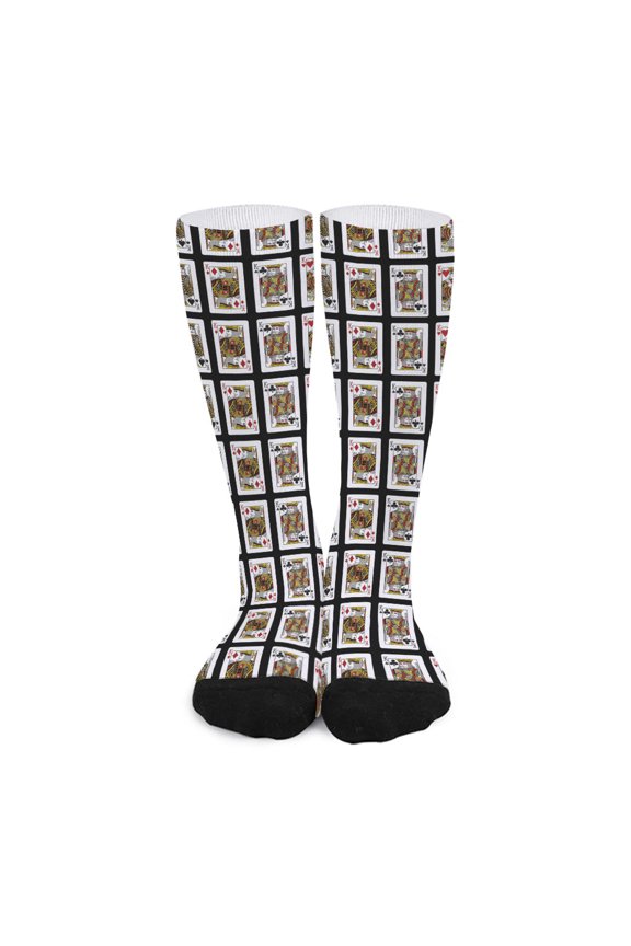 Four Kings Playing Cards Pattern Print Long Socks