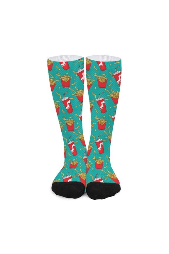 French Fries and Cola Pattern Print Long Socks
