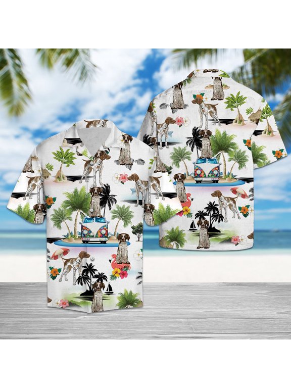 German Shorthaired Pointer Vacation Aloha Hawaiian Short Sleeve Button-Up Shirts for Men and Women