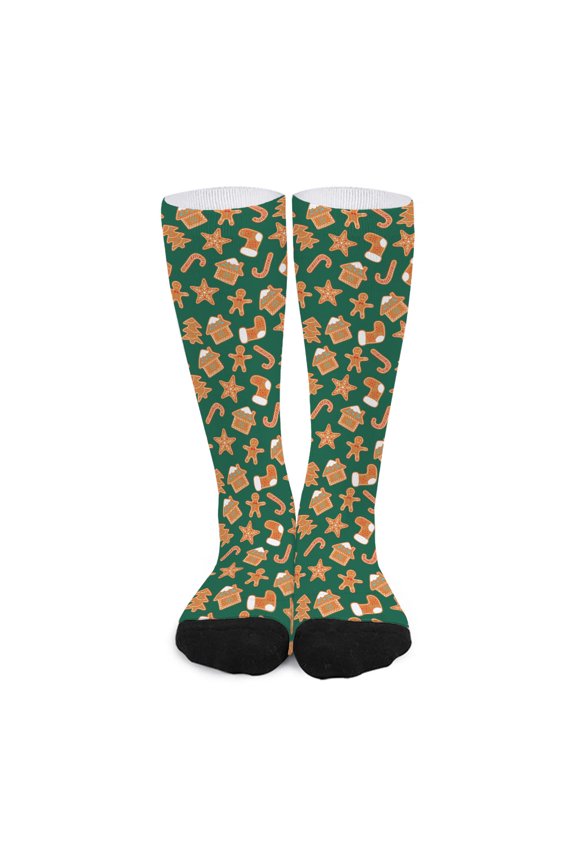 Gingerbread Cookies Pattern Print Long Socks