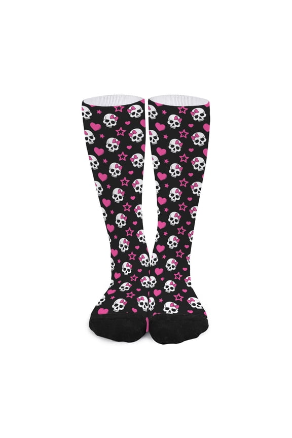 Girly Emo Skull Pattern Print Long Socks