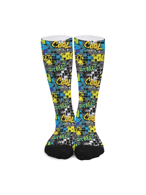 Graffiti Wall Print Long Socks