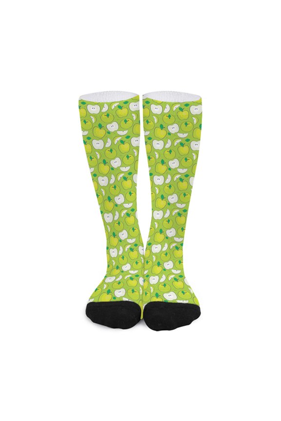 Green Apple Fruit Pattern Print Long Socks