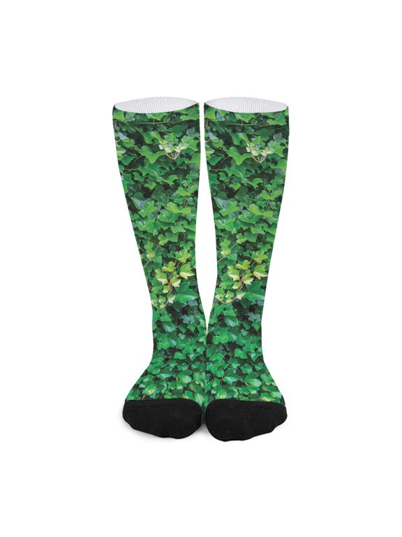 Green Ivy Wall Print Long Socks