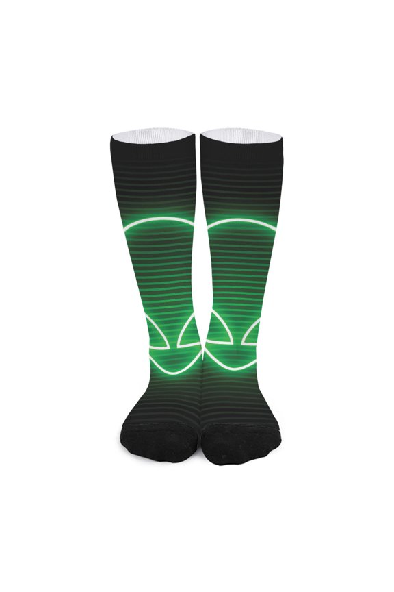 Green Light Alien Print Long Socks