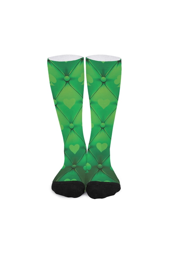 Green Playing Card Suits Pattern Print Long Socks