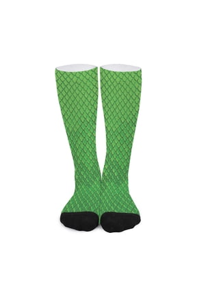 Green Python Snakeskin Print Long Socks