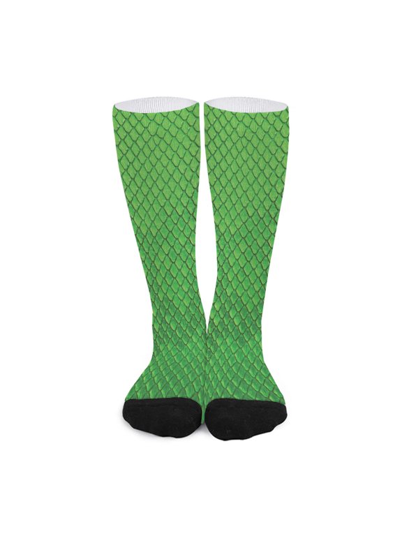 Green Python Snakeskin Print Long Socks