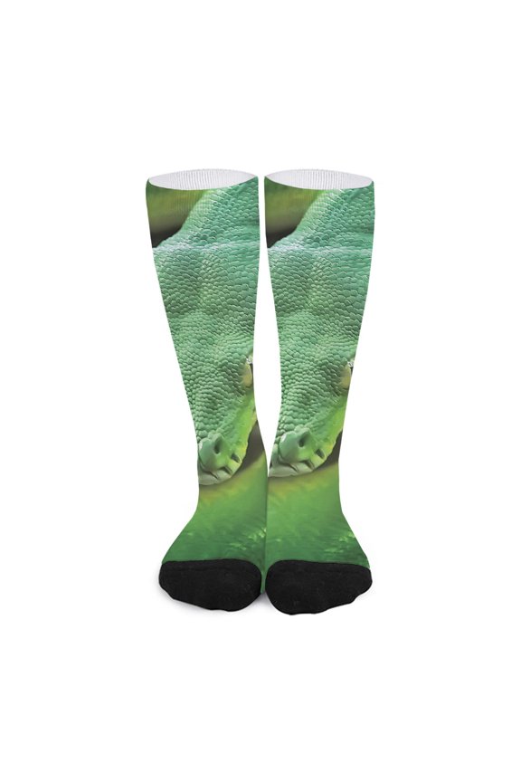 Green Reticulated Python Snake Print Long Socks