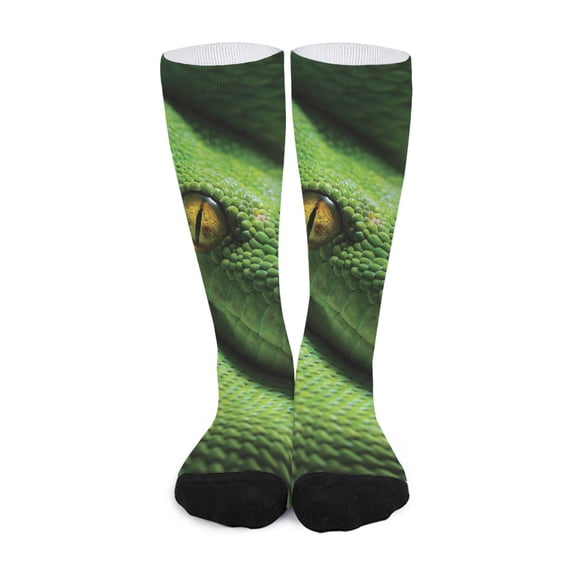 DIQADILA Green Tree Python Snake Print Long Socks