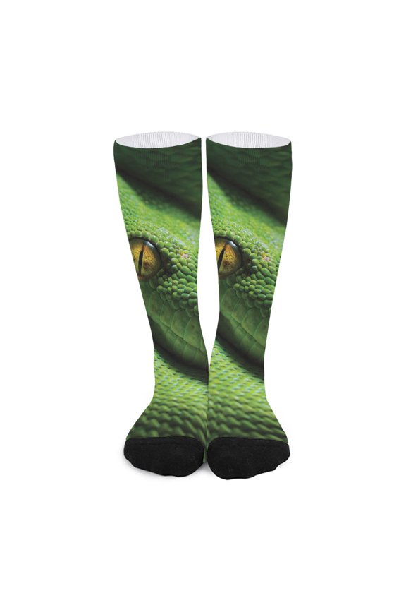 Green Tree Python Snake Print Long Socks