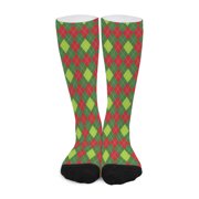 DIQADILA Green and Red Christmas Argyle Print Long Socks