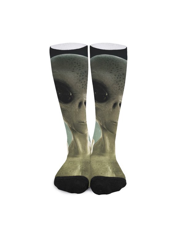 Grey Alien 3D Print Long Socks