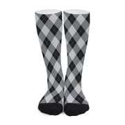 DIQADILA Grey and Black Argyle Pattern Print Long Socks