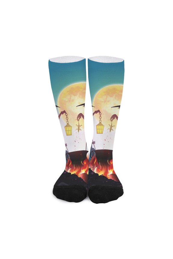 Halloween Witch and Cauldron Print Long Socks