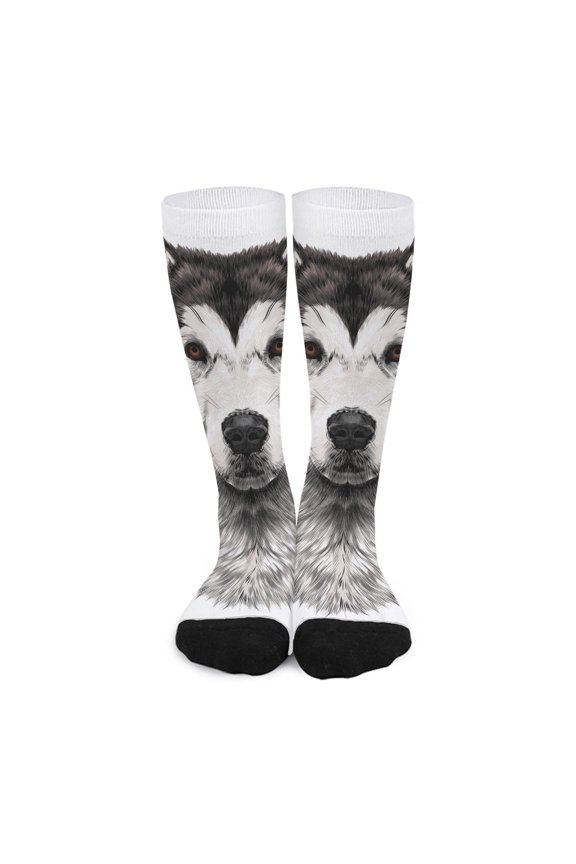 Hand Drawn Alaskan Malamute Print Long Socks